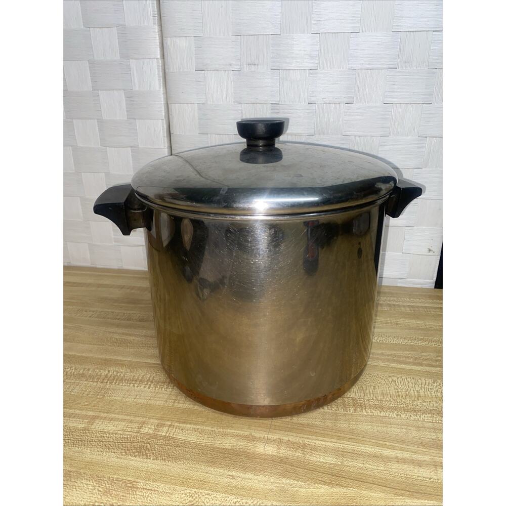 Vintage Revere Ware 8 Qt Stock Pot w/ Lid Stainless Copper Clad Clinton ILL USA